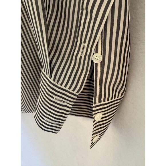 J. Crew Women's Silk Vertical Navy & White Narrow Striped Blouse, Size 00 - Picture 4 of 8